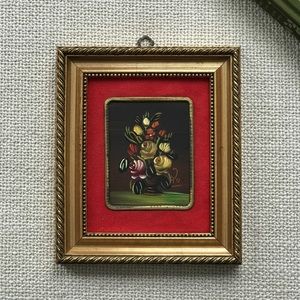 Vintage Gold Framed Original Miniature Painting of Florals